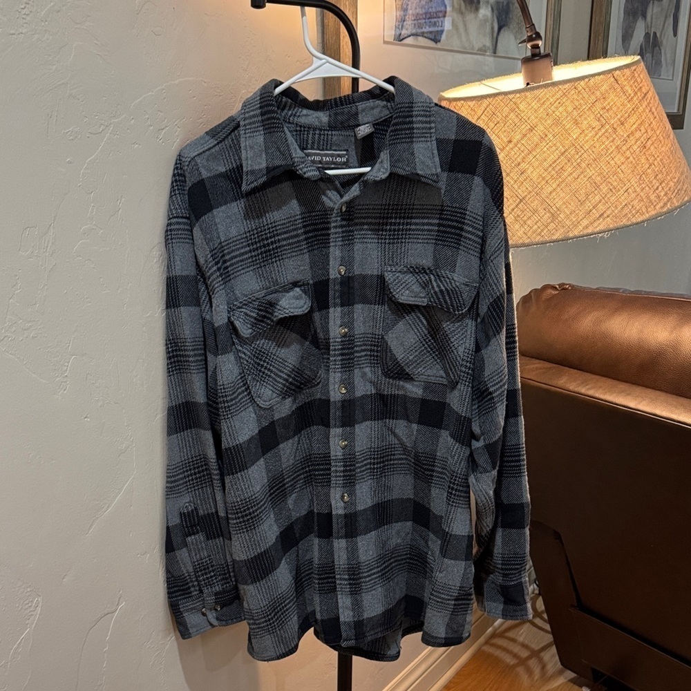 David Taylor Charcoal and Slate Plaid Shirt 2XL A0018